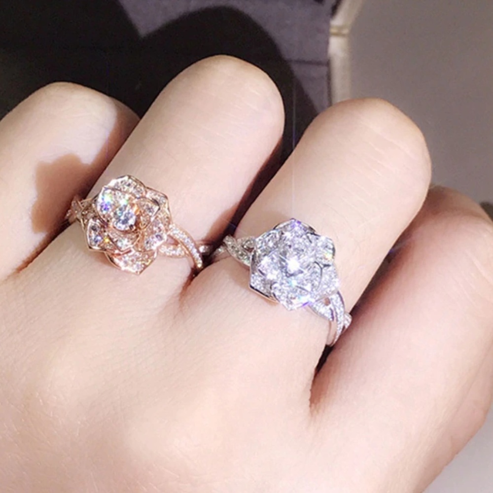 Diamond Crystal Flower Eternity Engagement Ring - Picture 4 of 8